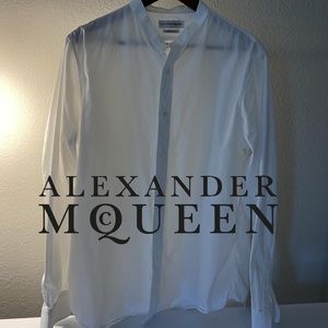 Alexander McQueen band collar button down shirt white  Size 17+  Ultra Luxury